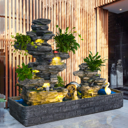 假山流水喷泉客j厅公司花园庭院鱼池鱼缸造景观水景招财风水轮摆