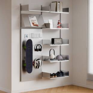 书格有物墙上洞洞板置物架客厅不锈钢轨道书架DIY模块摆件陈列架