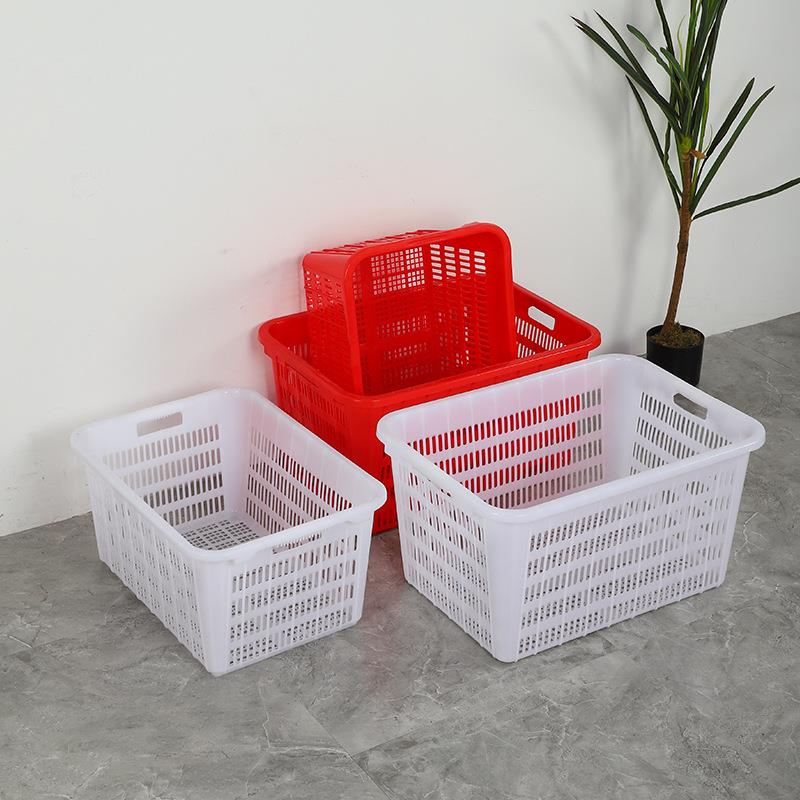 加厚塑料菜箩水果蔬菜生鲜铁耳框服装运输长方沥水篮子周转菜箩