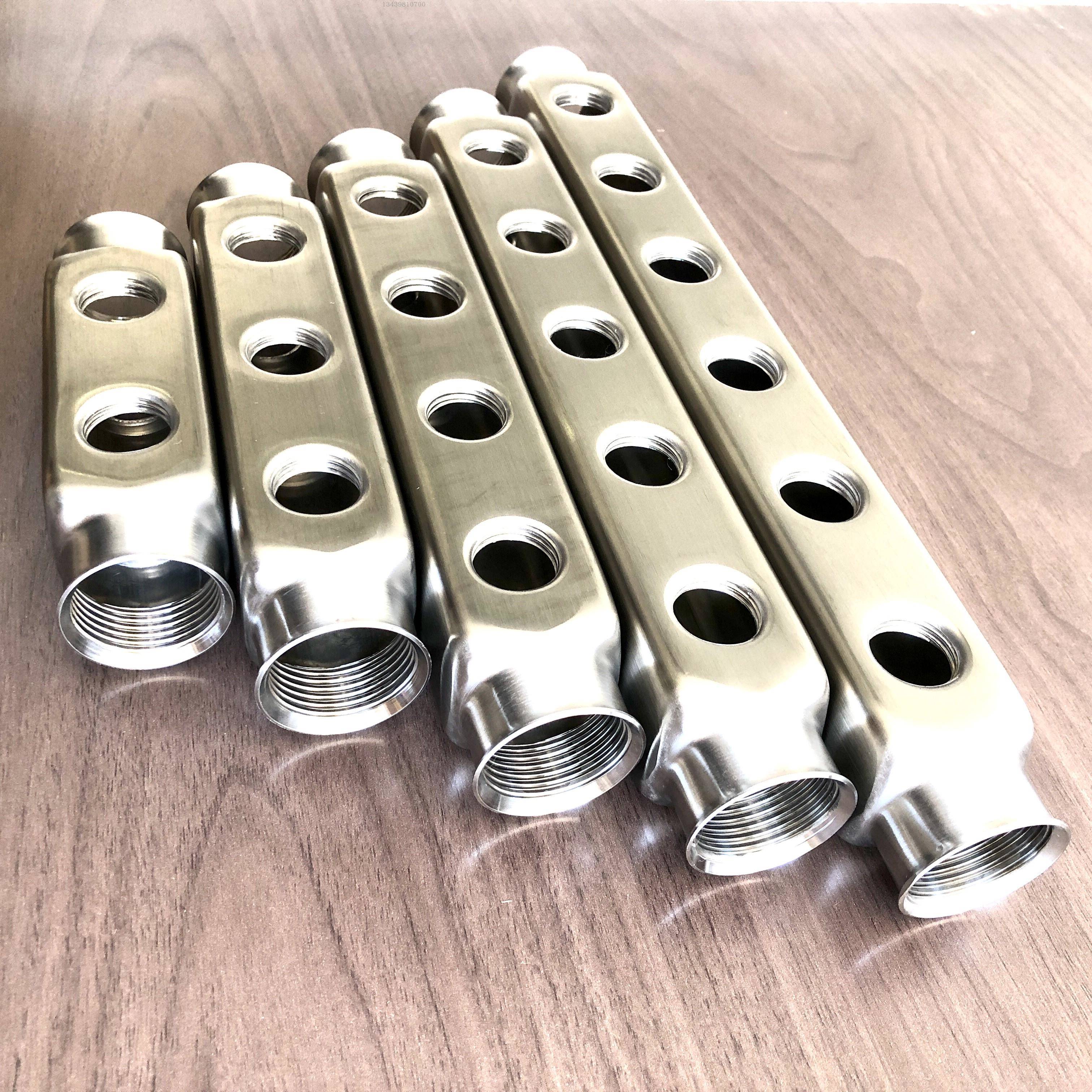304不锈钢新款分水器 一寸主管 分支4分双侧孔内丝 加厚拉丝抛光