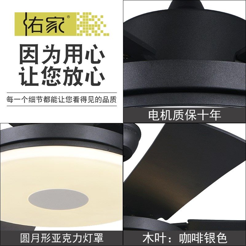 LED风扇灯吊扇灯客厅餐厅卧室厨房北欧复古简约带电扇灯风扇吊灯