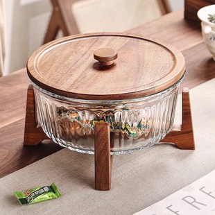简约高颜值玻璃干果盘家用客厅茶几坚果盘密封高档零食收纳盒摆件