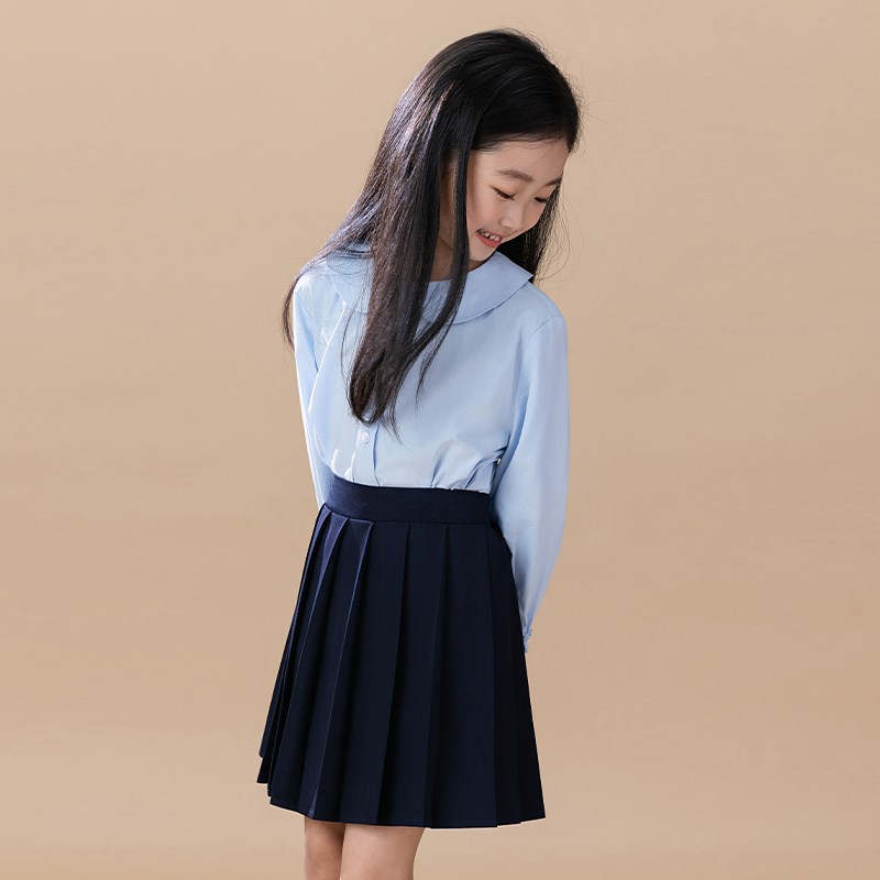 女童衬衫春秋款娃娃领白色打底上衣学院风长袖小学生表演出服校服