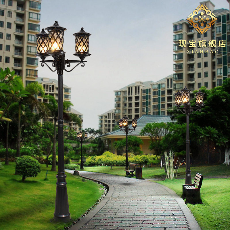 3头高杆景观路灯室外防水庭院花园小区欧式灯别墅家用复古led户外