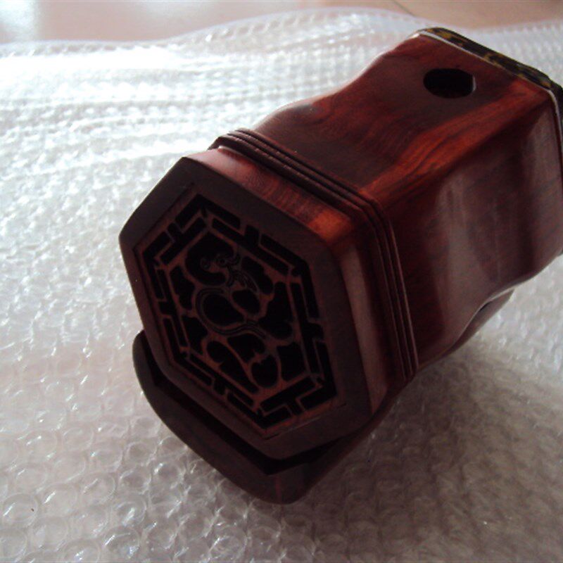 二胡乐器琴桶 紫檀蒙皮二胡桶 手工蒙皮 扁孔 带底座音窗 可选皮