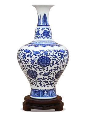 景德镇陶瓷器仿古青花瓶家居装饰缠枝莲藏草瓶客厅玄关博古架摆件