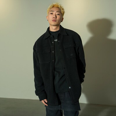 Makemore衬衫男款春季重磅摇粒绒保暖黑美式加厚高级休闲外套女