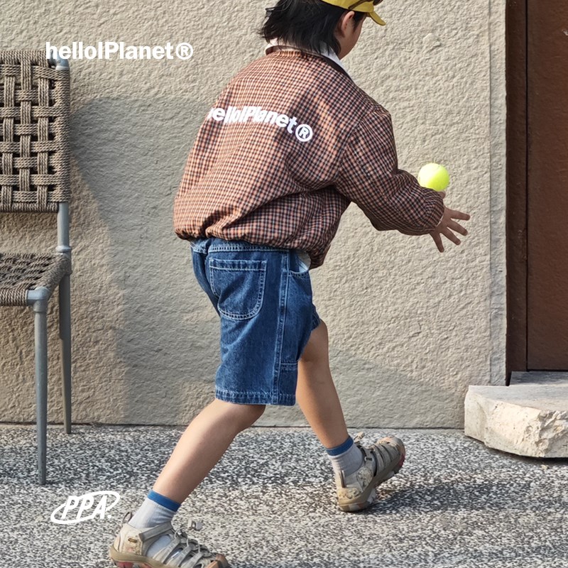 ppapa25夏季水洗斜纹牛仔短裤大口袋中裤中性儿童休闲短裤