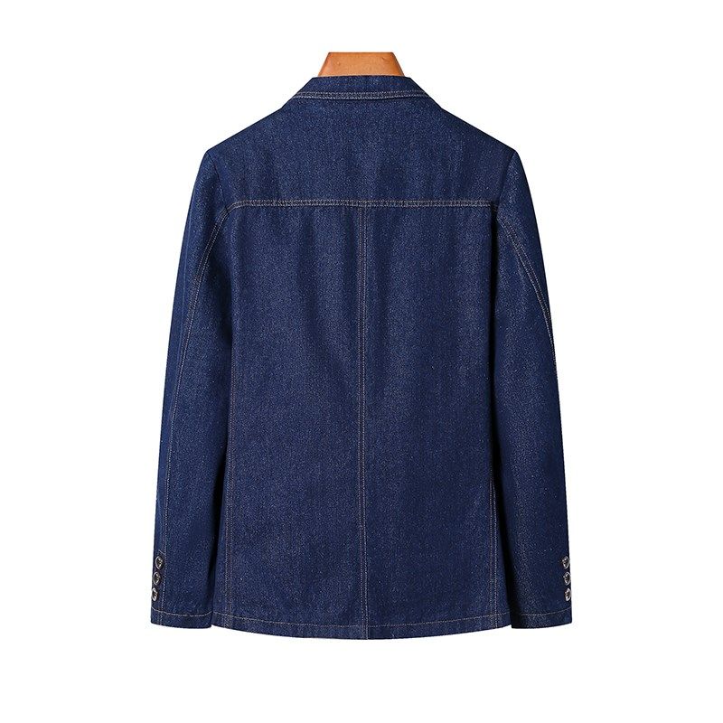 牛仔西装男款春秋长袖上衣宽松大码中老年爸爸装翻领外套深蓝西服,男装,休闲西服,淘宝优惠券,粉丝福利购,淘宝优惠卷