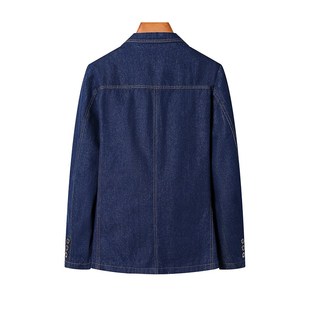 牛仔西装男款春秋长袖上衣宽松大码中老年爸爸装翻领外套深蓝西服