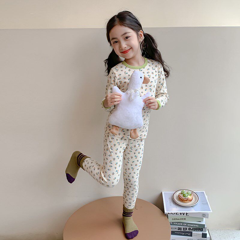 女童秋衣秋裤纯棉a类秋冬儿童保暖内衣套装宝宝棉毛衫加厚家居服