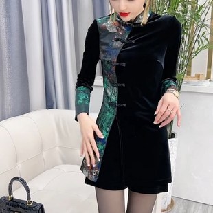 高档时尚套装女2024春季新款新中式拼色盘扣短款旗袍裙短裤两件套