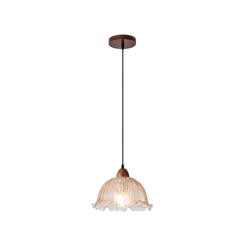 新款中古风复古法式浪漫餐桌吧台小吊灯胡桃实木冰裂纹卧室床头灯