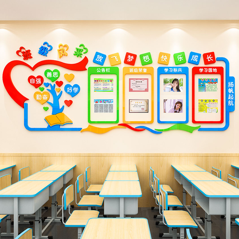 学校班级风采文化墙面装饰公告栏学习园地照片墙贴画展示教室布置