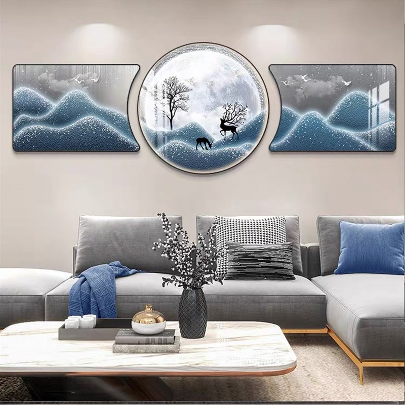 客厅装饰画福禄双全壁画现轻奢大气三联画寓意好沙发背景墙挂画图片