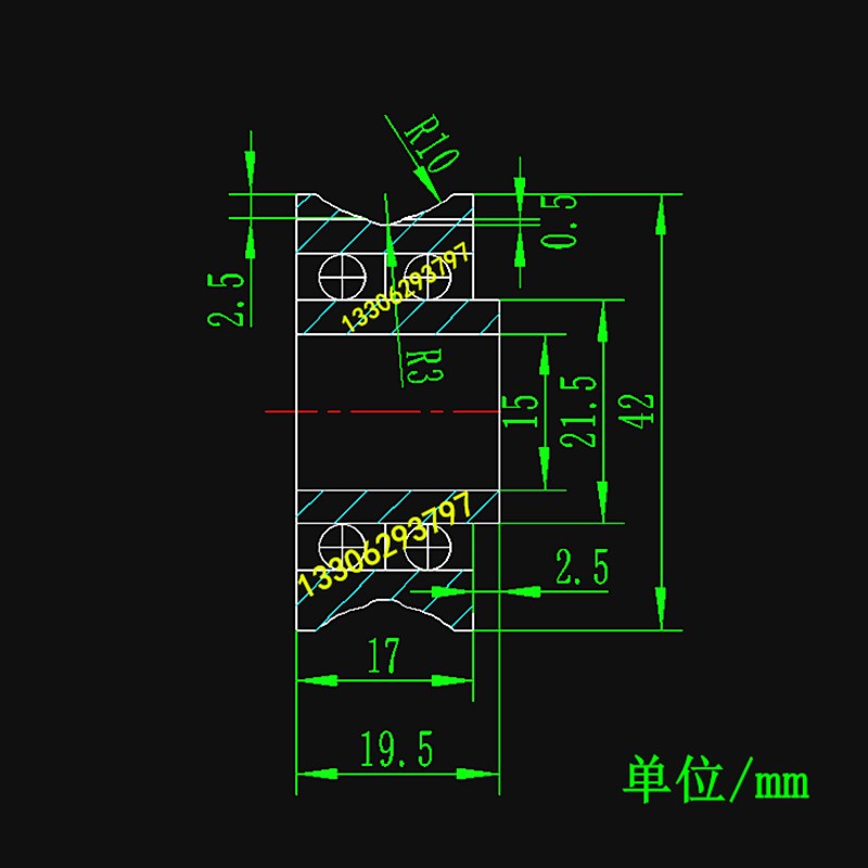 导向轴承u型槽滑轮内径12mm外径42厚度1921mmr4r5r6r8r10r12.5r15