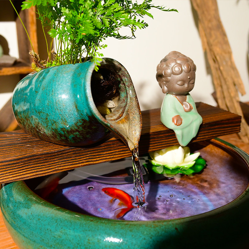 古法养鱼陶罐循环流水器客厅电视柜桌面小鱼缸新陶瓷装饰,家居饰品,装饰摆件,淘宝优惠券,粉丝福利购,淘宝优惠卷