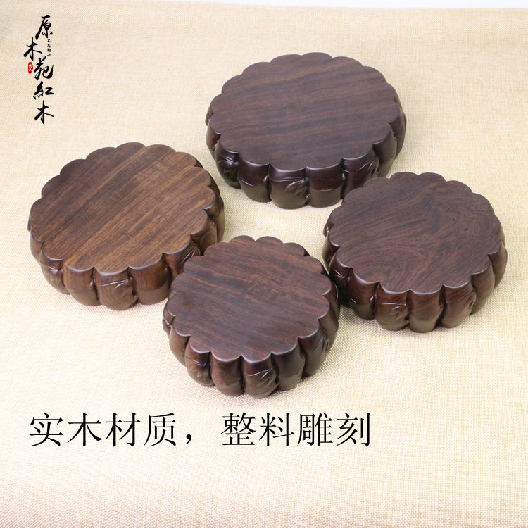 实木整料雕刻石头底座花瓶盆景紫砂壶摆件木雕底托木垫托架挖槽