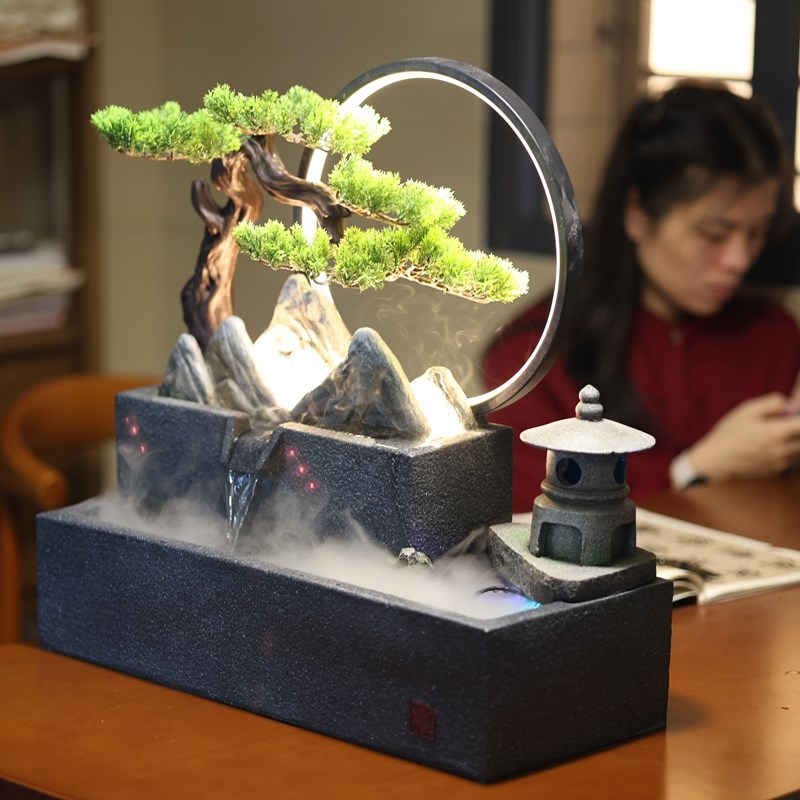 创意桌面装饰品假山鱼缸r循环招财风水轮流水喷泉水景摆件开业礼