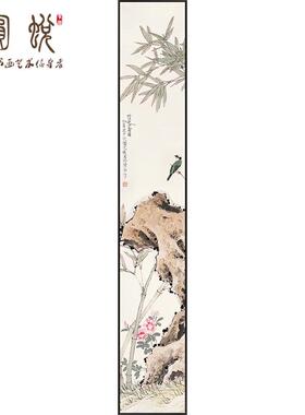 网红玄关装饰画新中式入户门厅走廊柱子过道窄墙面竖版细长条花鸟