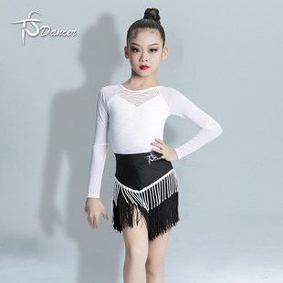 拉丁舞服女童夏季练功服专业比赛服儿童舞蹈服演出服流苏分体套装
