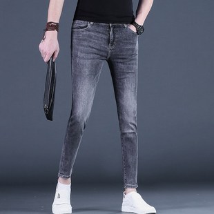 24夏季 牛仔裤 新款 烟灰色潮流修身 子薄 九分裤 小脚9分休闲男裤 男士
