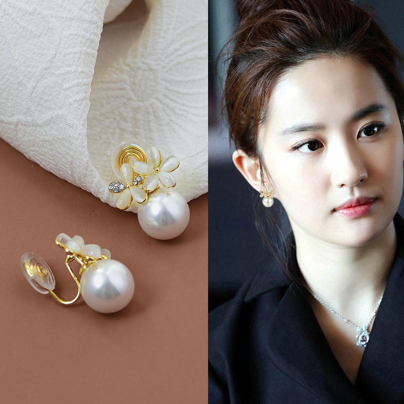 秋冬复古珍珠耳夹女无耳洞简约气质耳坠大耳钉正圆蚊香盘耳环耳饰