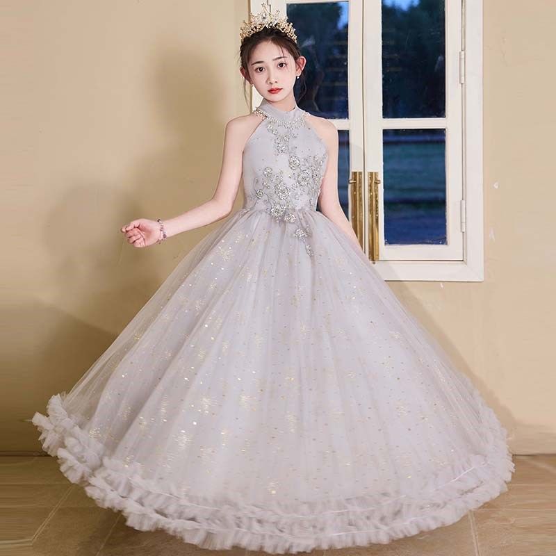 高端女童礼服灰色挂脖女孩生日公主裙轻奢小众儿童钢琴走秀演出服,童装/婴儿装/亲子装,儿童礼服,淘宝优惠券,粉丝福利购,淘宝优惠卷