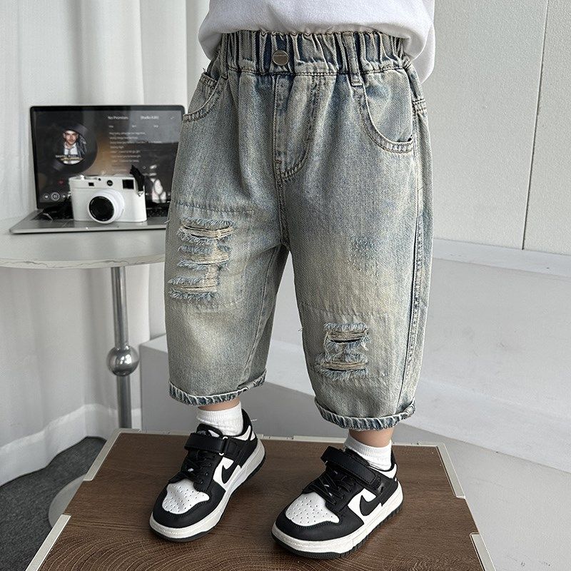 男童夏季牛仔裤2025新款韩版儿童装酷帅破洞短裤宝宝薄七分裤子潮,童装/婴儿装/亲子装,儿童牛仔裤,淘宝优惠券,粉丝福利购,淘宝优惠卷