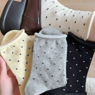 袜堆堆袜波点袜业卷边袜子女春夏季纯棉中筒可爱森系诸暨女袜