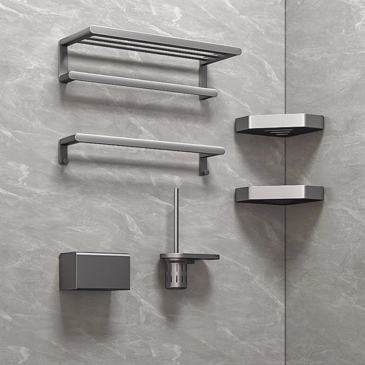 浪鲸卫浴挂件套装太空铝枪灰色浴室卫生间置物架收纳架子毛巾架杆