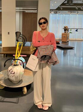 NAZ那子大码2024秋季新款高腰垂感宽松直筒裤胖mm气质阔腿西装裤