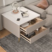 奶油风岩板边几客厅茶几小桌子沙发边柜侧边柜实木床头边桌高级感