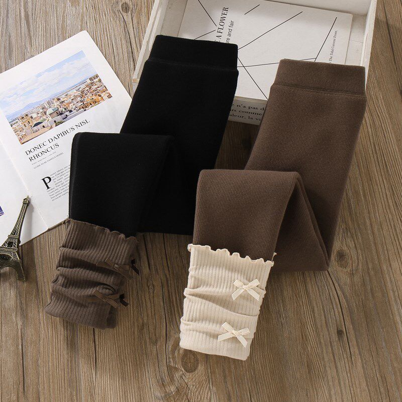 小女孩裤子加绒秋冬季时尚儿童一体绒加厚女童洋气黑色打底裤外穿