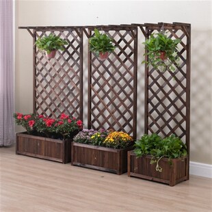 碳化防腐木花箱户外庭院s阳台实木花架子网格隔断栅栏围栏攀爬藤