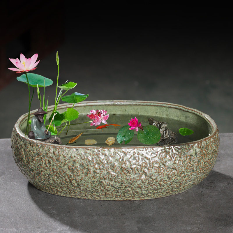 古法养鱼生态造景碗莲陶瓷花盆家用阳台水培池小型装饰仿石头鱼缸,鲜花速递/花卉仿真/绿植园艺,花盆,淘宝优惠券,粉丝福利购,淘宝优惠卷
