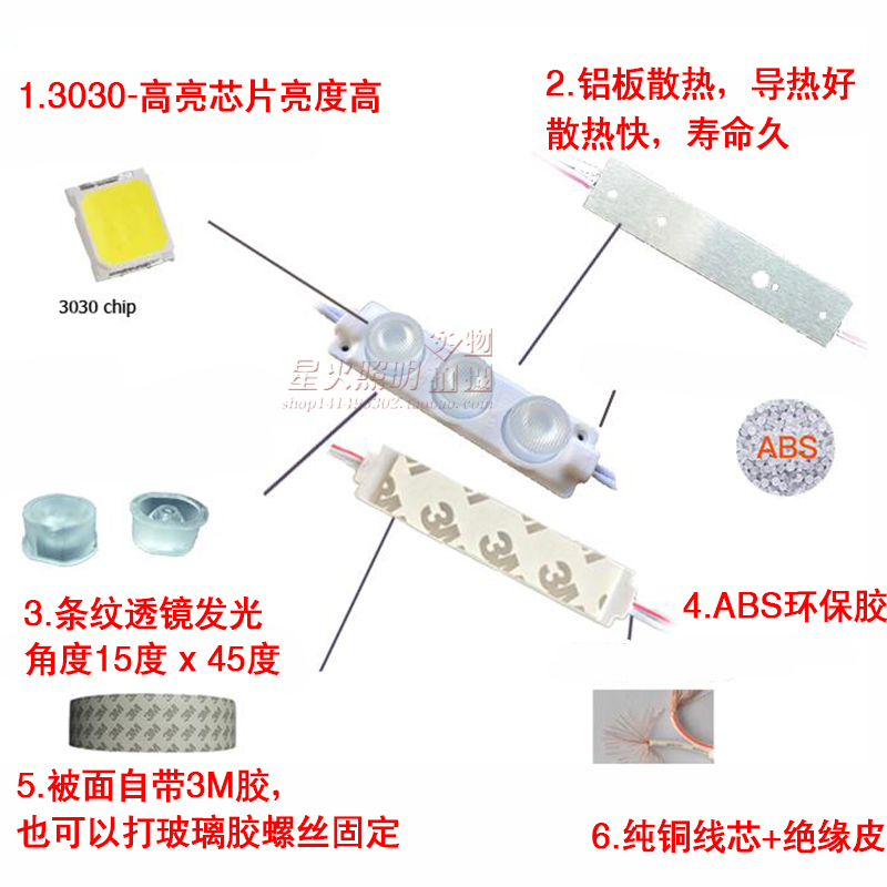 3W3030LED高亮侧光源专用软膜卡布灯箱双面凸透镜注塑模组灯条12V