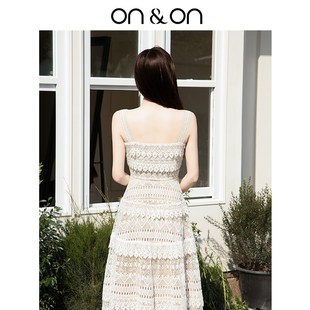 复古勾花镂空气质收腰显瘦吊带连衣裙 新款 ON&ON 安乃安2025夏季
