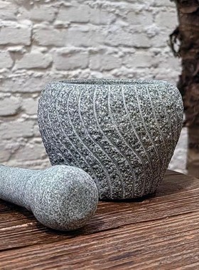 复古老青石捣蒜器原石切割一体成型老物件家用研磨石臼蒜臼天然石