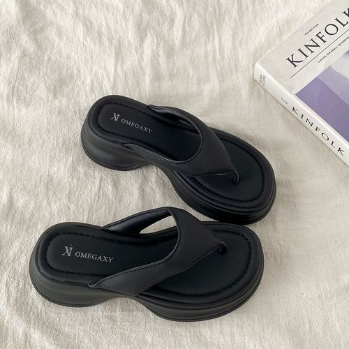 喜叔 爆款黑色人字拖女夏外穿2025新款小个子厚底增高夹趾凉拖鞋