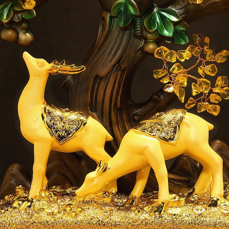 路路发财黄水晶发财树摆件家居客厅酒柜装饰招财鹿搬新家乔迁礼品,家居饰品,装饰摆件,淘宝优惠券,粉丝福利购,淘宝优惠卷