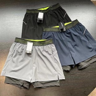 备 健身装 跑步运动短裤 带内衬双层三分不过膝高弹训练速干运动裤
