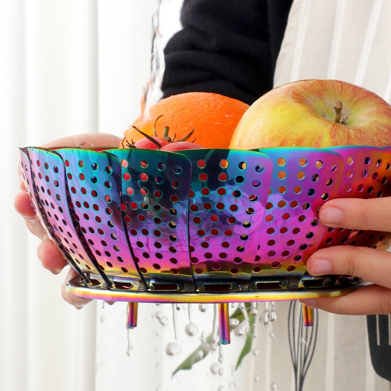 不锈钢折叠蒸笼盘蒸格伸缩家用隔水蒸架一物多用水果蔬菜沥水篮