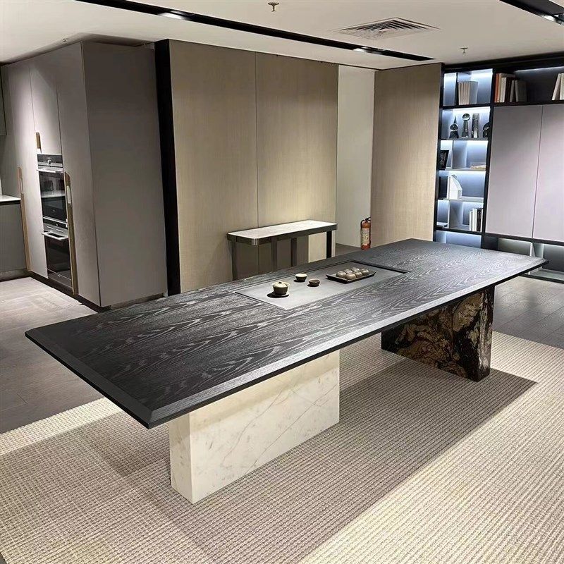 新中式岩板茶桌现代简约胡桃木茶几茶台禅意客厅办公室茶室喝茶桌