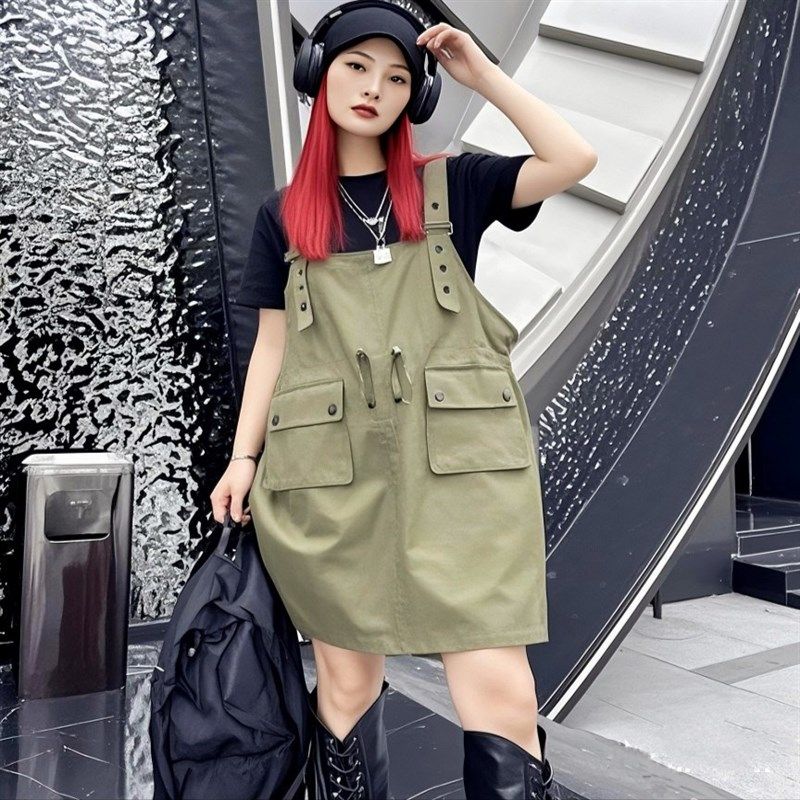 欧货潮牌宽松设计感工装连衣裙女2025夏新款时尚休闲两件套背带裙