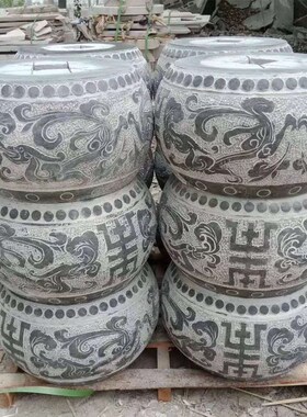 圆形石雕柱基石石墩子仿古柱墩石柱顶石石鼓底座柱础石青石柱墩