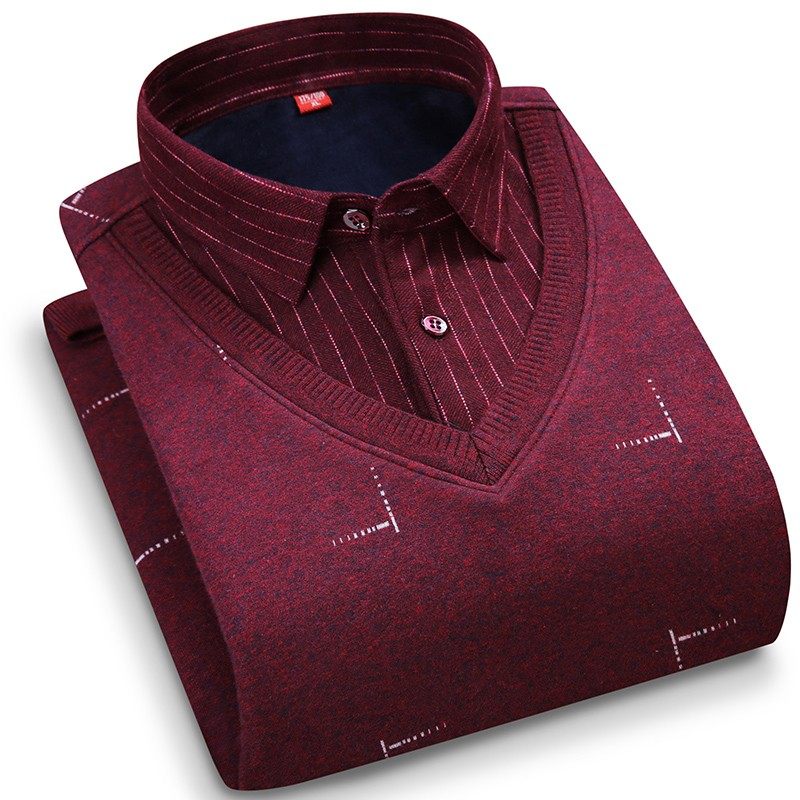 男士保暖内衣假两件加绒加厚青年针织衫衬衫领毛衣中老年防寒上衣,女士内衣/男士内衣/家居服,保暖上装,淘宝优惠券,粉丝福利购,淘宝优惠卷