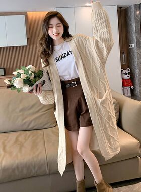 长款毛衣女韩版宽松大码开衫外套针织秋冬加厚过膝外穿慵懒风上衣