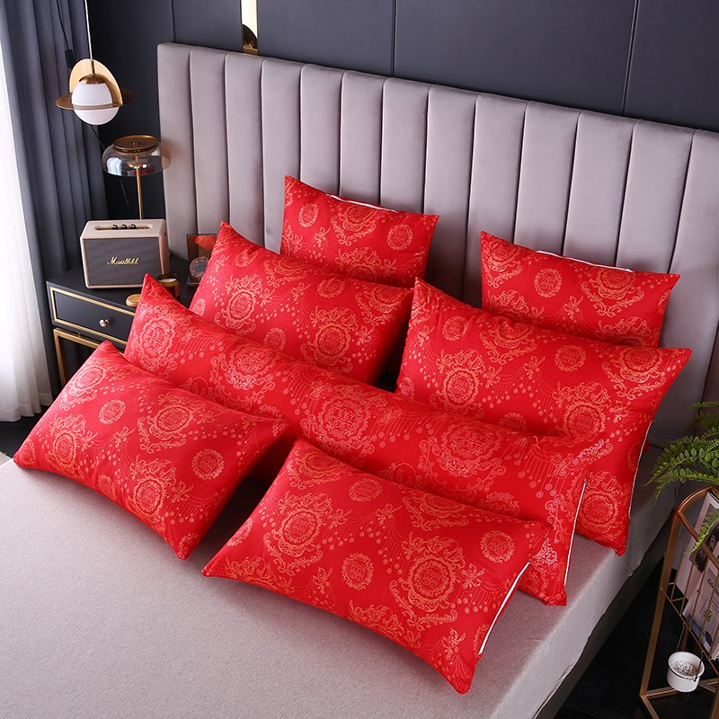 大红枕头枕芯护颈枕方垫芯新婚快乐结婚枕头一对长枕喜庆陪嫁婚嫁