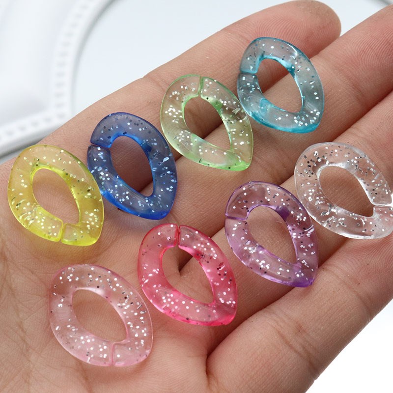 新款23*17mm彩色透明银色葱粉细闪链扣可组装斜插diy手工饰品配件